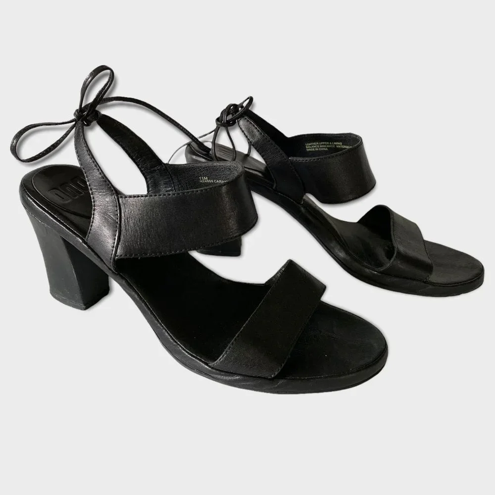 ONO black cushioned‎ insole comfort heels sandals 11 M Cara tie back